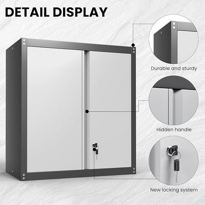Metal Wall Cabinet, Garage Cabinets Wall Mounted, Locking Storage with Adjustable Shelves, Wall Mounted Garage Cabinet with Doors, Floating Cabinet for Home Office, Utility Room
