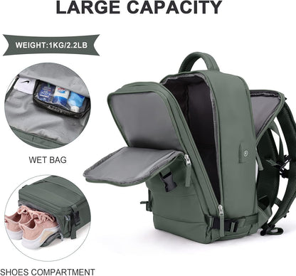 coowoz Travel Backpack For Women Men,Carry On Backpack,Hiking Backpack Waterproof Outdoor Sports Rucksack Casual Daypack Travel Essentials(Olive Green)