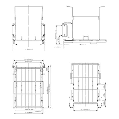 Dowell B18 Aluminum Base Wastebasket Pullout with Door Mount and Two 35Qt/9Gal Plastic Bins (4012 0218+35x2)
