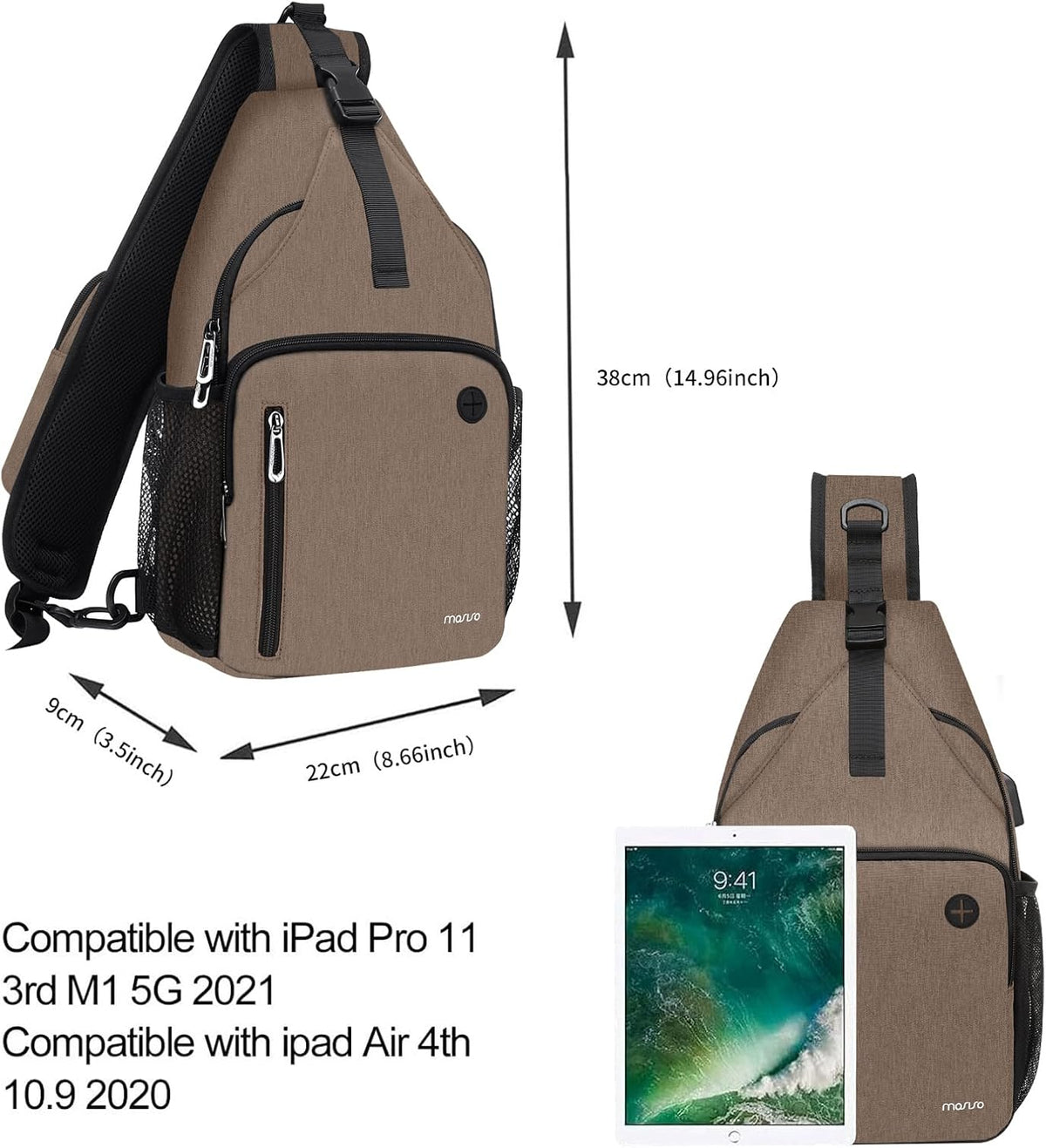 MOSISO Sling Backpack Bag, Crossbody Shoulder Bag Travel Hiking Daypack Chest Bag with Front Square Pocket&USB Charging Port