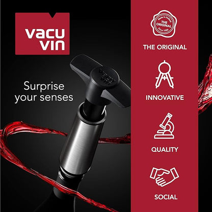Vacu Vin Wine Saver Pump Red with Vacuum Wine Stopper - Keep Your Wine Fresh for up to 10 Days - 1 Pump 8 Stoppers - Reusable - Made in the Netherlands