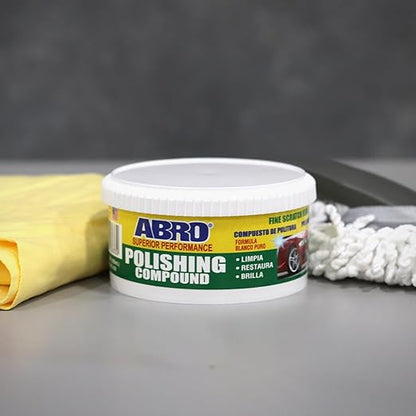 ABRO Superior Performance Polishing Compound, 10 oz., High-tech Shine Car Scratch Remover for Vehicles, Restorers Swirls and Scratches, Buffing Compound for Oxidized Finishes, Smooth, Reflect, Clean