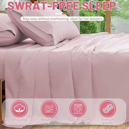 Extra Deep Pocket California King Sheets 18-24 Inch 1000 Thread Count 100% Egyptian Cotton Sateen Weave Soft Breathable 4 Pieces（California King,Light Pink）