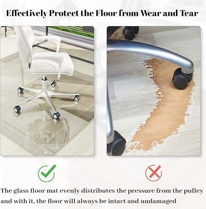 [Tempered Glass] 40" x 80" Glass Chair Mat, 1/5" Thick Office Chair Mat for Carpet or Hardwood Floor, Heavy Duty Hard Chair Mats with Round Corner and Polished Edge, Carpeted Floor Protector