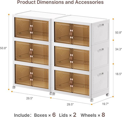 Extra Large Stackable Storage Bins with Lids & Wheels & Door, 960QT-160QT/40GAL*6Pack Foldable Collapsible Closet Organizers, Plastic containers drawers for bedroom Dorm