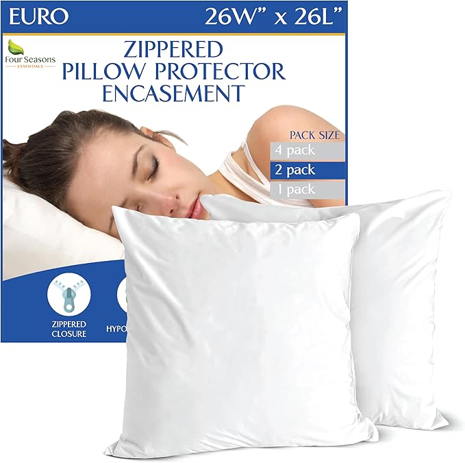 Euro Size Pillow Protectors (Set of 2) - European Square 26x26 Pillow Covers Waterproof Hypoallergenic Dust Proof Zippered Encasement