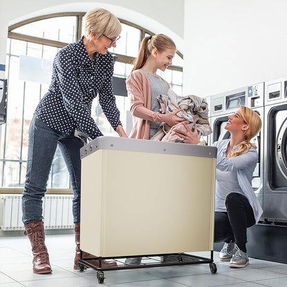 Lifewit 330L Laundry Basket with Wheels, Large Heavy Duty Commercial Rolling Laundry Hamper with Handles, Tall Steel Frame Laundry Cart for Laundry Room Bedroom Hotel Home Dorm, White