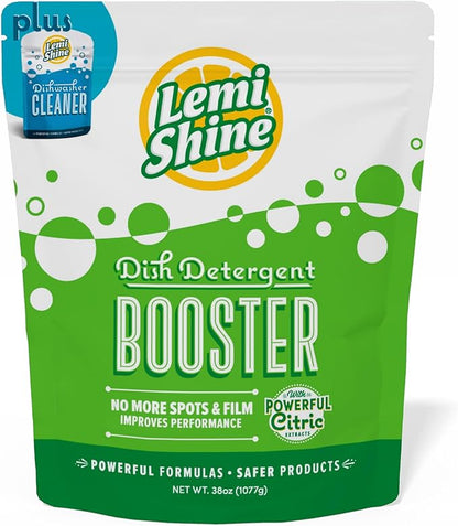 Lemi Shine Natural Dish Detergent Booster - Hard Water Stain Remover - Multi-Use Citric Acid Cleaner - 38 oz