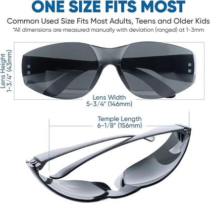 amoolo Tinted Safety Glasses Bulk of 24, Protective Safety Sunglasses, Dark Smoke Lenses for UV Protection, ANSI Z87.1 Impact Resistant Eye Protection for Work, Lab, Construction