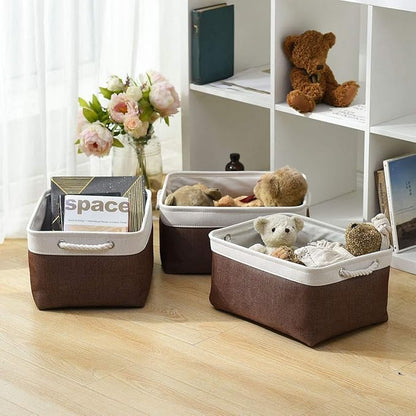 Organization and Storage Basket for Organizing - 16x12x8 inch Large 4 Pack Fabric Storage Cube Collapsible Storage Bins for Shelves, Storage Box for Cloth Books Canvas(White & Flaxen)