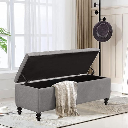 Storage Ottoman 50.2 Inches Upholstered Fabric Bench，Button Tufted for Living Room，Bedroom End of Bed Bench Withstands 303lbs (Grey)