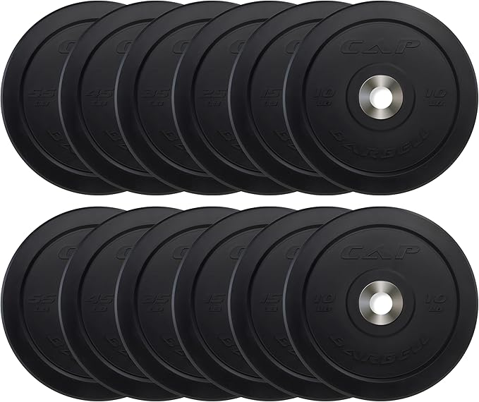 CAP Barbell 2-Inch Olympic Bumper Plate Weight Set with 6 Post Rack | 100-370 lbs | Multiple Options