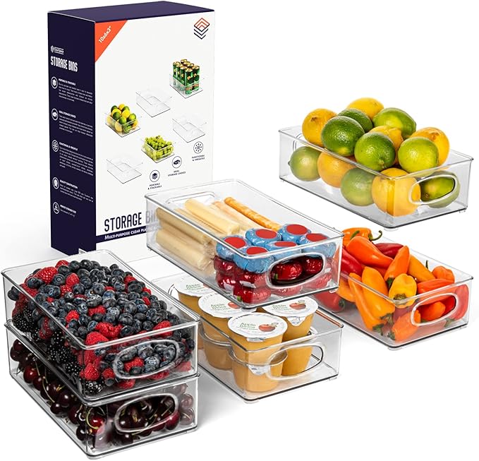 ClearSpace Plastic Pantry Organization and Storage Bins – Perfect for Kitchen/Fridge/ Refrigerator/Cabinet Organizers - 6 Pack