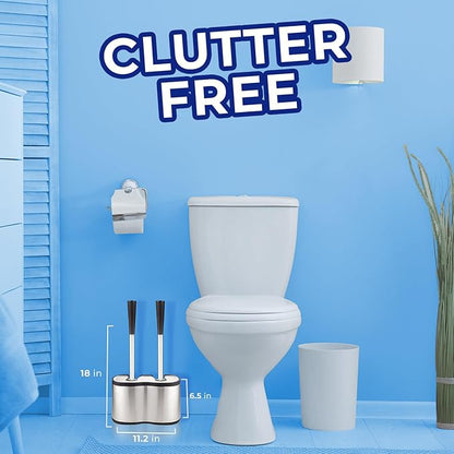 UMIEN Toilet Brush and Plunger Set 18-in - Updated 2025 No-Rust - Stainless Steel Design - Long Handles - with Freestanding Canister