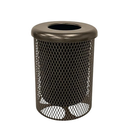 COATEDOUTDOORFURNITURE RFT-TXTBRW Heavy Duty Round Trash Receptacle with Flat Top, Liner Included, 32 Gallon, Textured Brown, Made in America