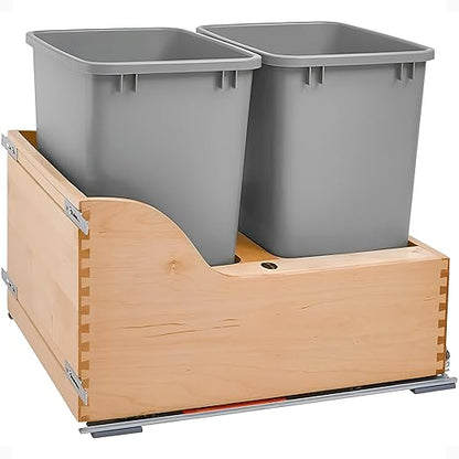 Rev-A-Shelf Pullout Trash Cans for Kitchen Cabinet, Dual 35 Qt Bins with 18" Wood Frame - Large Garbage Bin Containers for Home Waste Storage and Recycling