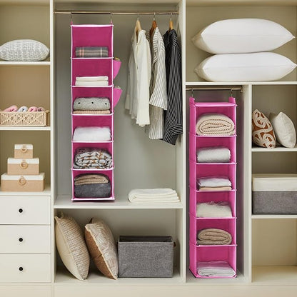 YOUDENOVA Hanging Closet Organizer and Storage, 6-Shelf Closet Hanging Storage Shelves, Light Pink