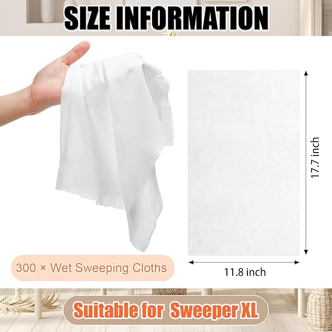 300 Counts Sweeper Wet Mopping Cloths 17.7 x 11.8'' X Large Wet Mop Pads Refills XL Disposable Floor Wipes Duster for Sweeping Scrubbing Cleaning Dry Wood Hardwood Tile