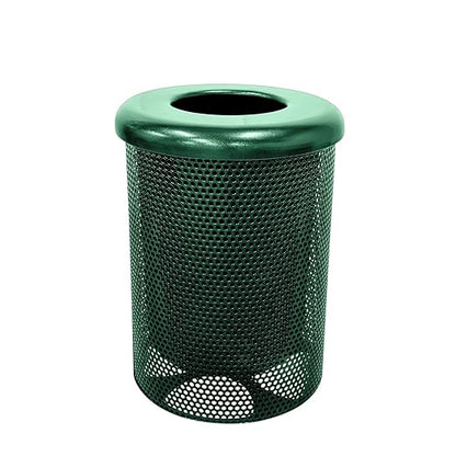 COATEDOUTDOORFURNITURE RFT-P-TXTGRN Heavy Duty Round Trash Receptacle with Flat Top, Liner Included, 32 Gallon, Textured Green, Made in America