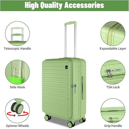 3-Piece 20/24 Top Opening Hardshell Lightweight Luggage and 28-Inch Clamshell Opening Travel Suitcase with Spinner Wheels & TSA Locks, Avocado Green 20in/24in/28in