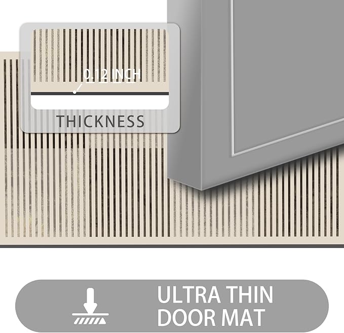 Ultra Thin Door Mat Indoor Entrance, 1/10 in Thin Door Mats for Inside Entry, Non-Slip Rubber Backing Washable Doormat, Fade Resistant, Absorbent, Low Profile Dirt Trapper, 30"X17"