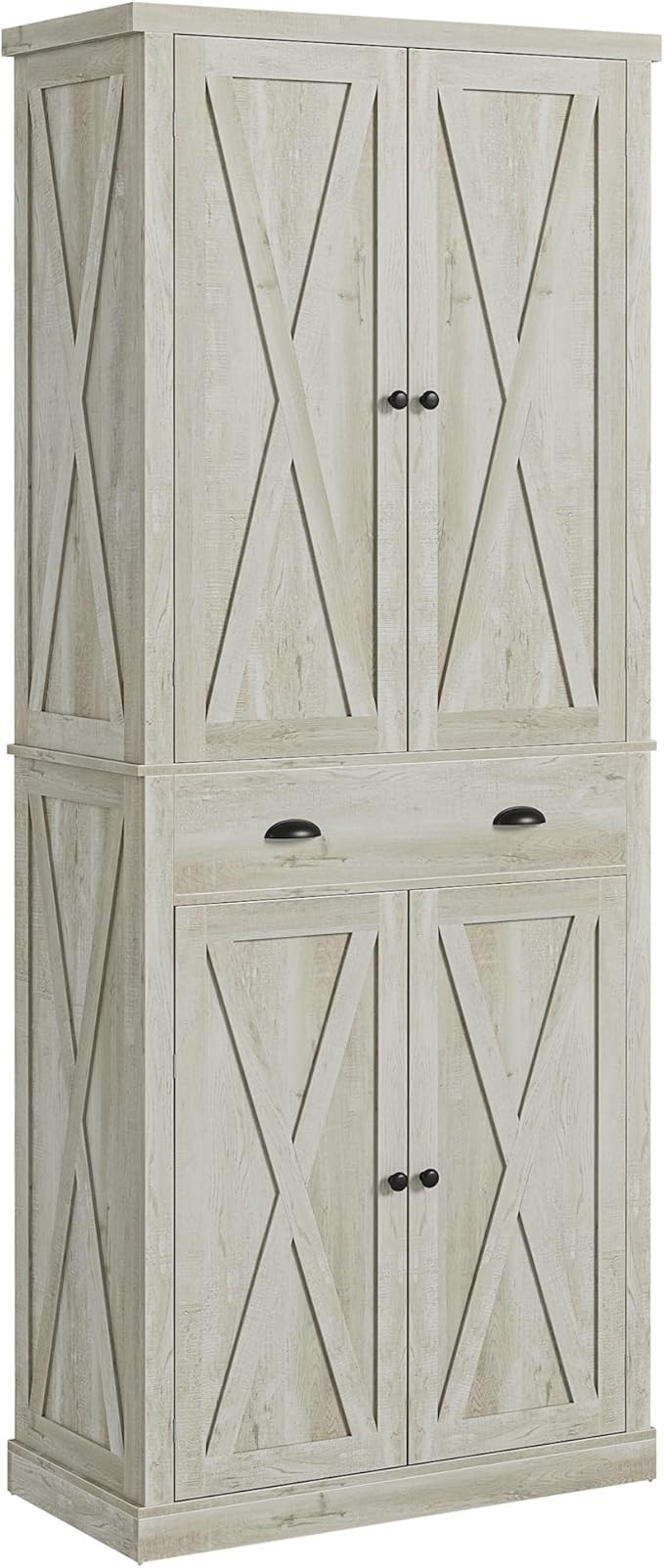 IRONCK Kitchen Pantry Storage Cabinet 83.9" H, with Barn Doors, Drawer, 4 Adjustable Shelves, Freestanding Cupboard for Dining Room Living Room, Laundry, Rustic Maple