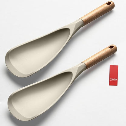 VOVOLY Cooking Spoon for Nonstick Cookingwares, Silicone Spoon Spoon for Mixing, Scoop, and Scrape, 11.4" -2 pack, Khaki
