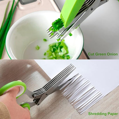 Herb Scissors, Multipurpose Sharp Kitchen Herb Cutter Shears with 5 Stainless Steel Blades, Safety Cover, Cleaning Comb, Cool Kitchen Gadgets for Cutting Fresh Garden Herbs, Dishwasher Safe