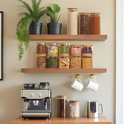 ComSaf 0.6 Qt Glass Food Storage Jars Set of 9, Clear Glass Storage Containers with Lids, Pantry Organization Jar, Spice, Blooming Tea, Oat, Coffee and Sugar Container, Small Canister Set for Kitchen