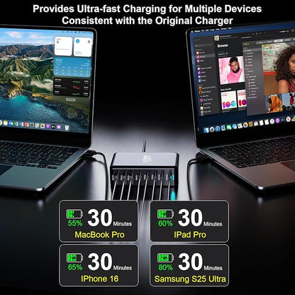 440W USB C Charger Block, 8-Port Fast USB Charging Station Dual PD 100W GaN Ⅲ Pro Charging Station For Multiple Devices, Laptop Charger Adapter Compatible with MacBook, DELL, iPad, iPhone, Samsung etc