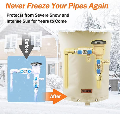Backflow Preventer Pipe Insulation Cover (5°F) - Irrigation Sprinkler Valve Insulated Pouch - Water Well Pump Cover - Sturdy 5 Layers for Winter Freeze Protection, 10" W x 20" H, Beige