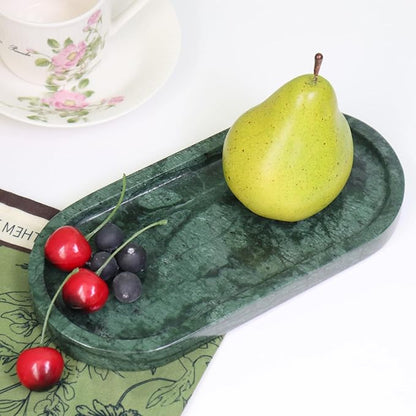 Natural Marble Tray, Oval Vanity Decorative Tray for Bathroom Counter, Countertop Stone Organizer, Catchall Tray for Kitchen, Perfume, Candles, Jewelry Dish Decorative Tray