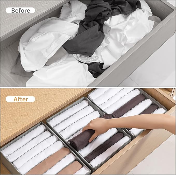 4 Packs T-shirt Drawer Organizers for Clothing,8 Grids Compartment Wardrobe Storage Box, Washable Clothes Organizer for Folded Clothes, Legging, Silk Scarve