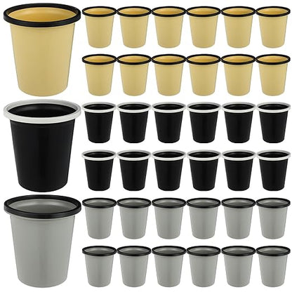 Maxdot 36 Pcs Bathroom Trash Cans Bulk 2 Gallon Small Waste basket Round Garbage Can Plastic Trash Bin Small Container for Home Dorm Kitchen Office Living Room Study Compact Spaces(Black, Beige, Gray)