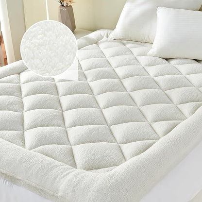 Mattress Topper Full for Back Pain Thick Mattress Pad Cover Sherpa Plush Pillow Top Down Alternative Fill Mattress Cover with 8-22 Inch Deep Pocket