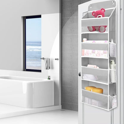 QINGUANG Over The Door Organizer,Hanging Organization And Storage, Behind Door Organizer with Side Pockets, 35 lbs Capacity,Anti Tilt, for Nursery, Bathroom, Bedroom,Dorm (4-Shelf)