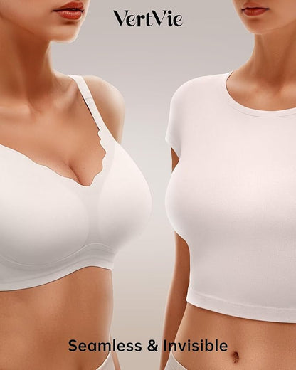 Vertvie Womens Seamless Bras No Underwire Supportive Wireless Push Up Full Coverage Bralette Comfort Scalloped T-Shirt Bra