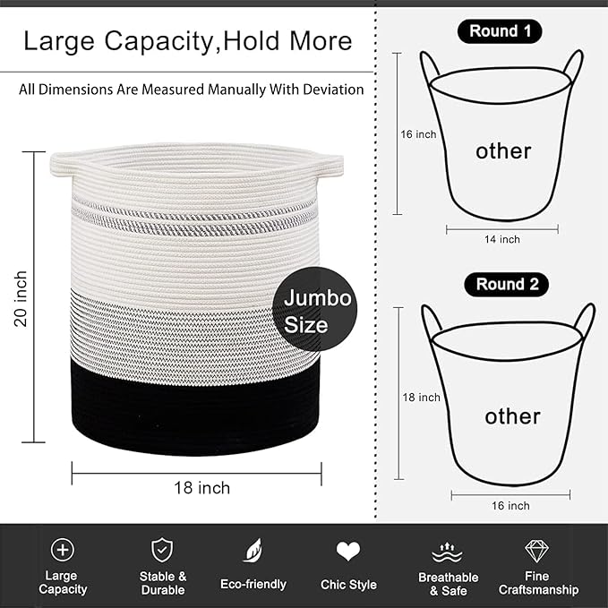 OIAHOMY 80L Laundry Hamper,Storage Basket with Handles,Decorative Basket for Living room,Woven Storage Basket for Toys Bin,Pillows, Blankets,Clothes-20x18in-Gradient Dark