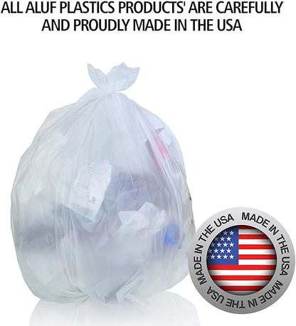 Aluf Plastics High Density Trash Bags, 16 Gallon, 1000 Count, 8 Micron (eq), 24" x 33", Clear, for Bathroom, Office, Industrial, Commercial, Janitorial, Municipal, Recycling
