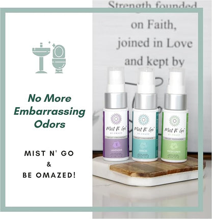 Mist N' Go by Omaze Travel Bathroom Spray - Toilet Odor Eliminator & Air Freshener - Fresh Linen (1oz x5)