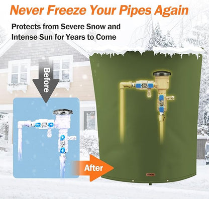 TOHONFOO Backflow Preventer Pipe Insulation Cover (5°F) - Irrigation Sprinkler Valve Insulated Pouch - Water Well Pump Cover - Sturdy 5 Layers for Winter Freeze Protection, 28" W x 36" H, Green