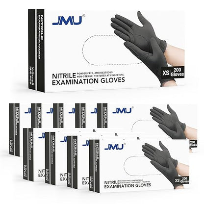 JMU Black Nitrile Gloves, 2000 Count, 3.5Mil XS Nitrile Gloves, Latex Free Powder Free
