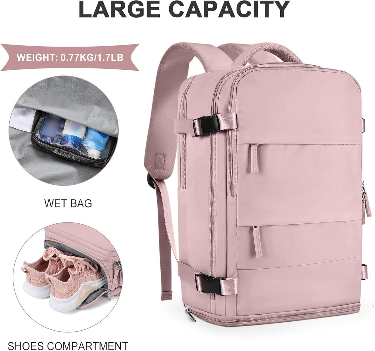 coowoz Travel Backpack For Women Men,Carry On Backpack,Hiking Backpack Waterproof Outdoor Sports Rucksack Casual Daypack travel essentials（Pink Purple）