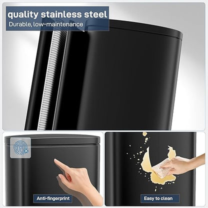 Arlopu 8 Gallon Step Trash Can, Stainless Steel Garbage Bin, Soft-Close Rubbish Bin with Removable Plastic Inner Bucket, Fingerprint-Proof, Lid Dustbin, Suit for Kitchen Home (Black, 30L)