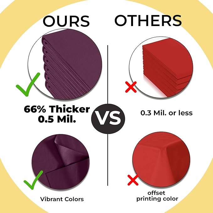 Exquisite 66% Thicker Premium Plastic Table Cloth Rectangle Table Cover 0.5 Mil 12 Pack Plum Table Cloth 54 Inch x 108 Inch Disposable Tablecloth Won't Tear Easily Like Cheap Thin Brands