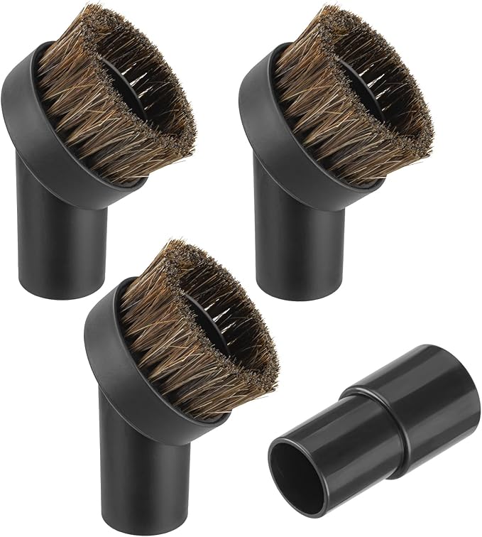 4 Pcs 25mm Horsehair Round Brush Vacuum Brush Attachment with 1-1/4 to 1-3/8 inch Hose Adapter for 1.25 inch/32mm Inner Diameter Vacuum Cleaner, Vacuum Attachment for Most Household Vacuum Cleaners