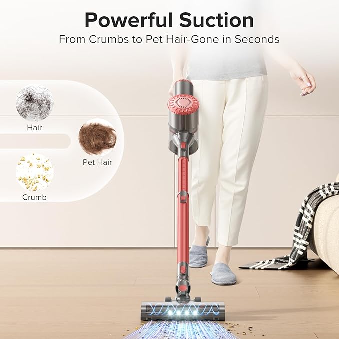 Cordless Vacuum Cleaner with Self-Standing, Powerful Stick Vacuum Cleaners for Home, 8-in-1 Lightweight Rechargeable Vacuum, 7-Layer Filtration,Ideal for Carpet, Pet Hair, Hardwood Floors