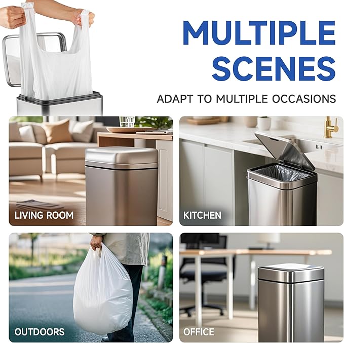 Small Trash Bags with Handles 13 Gallon 20 Count White - Ocean Plastic Upcycling - Plastic Garbage Bags, Can Bin & Waste Basket Liner for Kitchen, Bathroom, Office and Pets