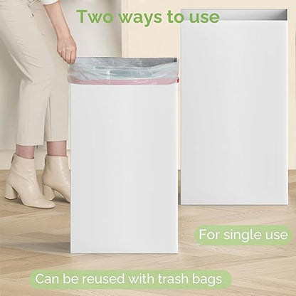 4 Pack Extra Large Disposable Trash Cans, Reusable Portable Garbage Can, 30 Gallon (30" H x 14" W x 14" D), Extra Thick Recycled Cardboard Portable Garbage Can and Recycling Bins,White