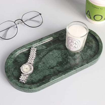 Natural Marble Tray, Oval Vanity Decorative Tray for Bathroom Counter, Countertop Stone Organizer, Catchall Tray for Kitchen, Perfume, Candles, Jewelry Dish Decorative Tray
